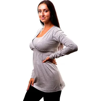 Těhotenská a kojicí tunika Anička, dlouhý rukáv, šedý melír L/XL