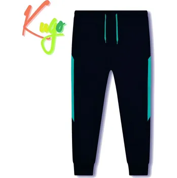 Dětské tepláky KUGO WT7304B černé/tyrkysové pruhy vel.146