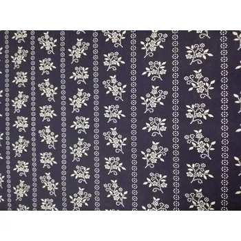 Bavlněná česká látka šíře 140cm - Kvítky na modré v pruzích (50cm)