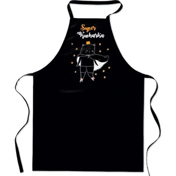 Kuchyňská zástěra Černá ZÁSTĚRA S POTISKEM kuchyňská SUPER KUCHAŘKA dámská pro Maminku DÁREK