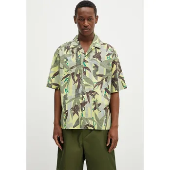 Pánská košile Košile s příměsí lnu Kenzo pánská, zelená barva, relaxed, FF55CH1309P1.45, L, 71X