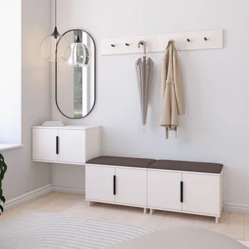 Předsíňová stěna Botník s věšákem Bianco 8 - U/6 Barva čalounění: Tmavě hnědá - Trinity 08