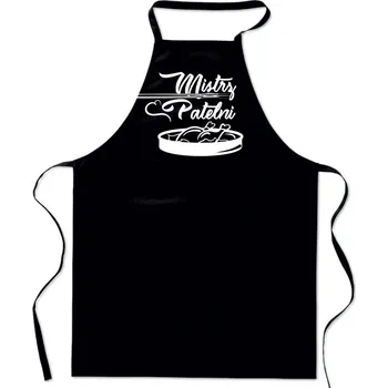 Kuchyňská zástěra Bavlněná černá ZÁSTĚRA S POTISKEM Kuchyňský MISTR PÁNVE Den otců