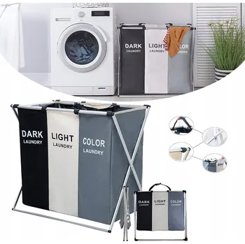 Koš na prádlo KOŠ NA PRÁDLO, SPODNÍ PRÁDLO, ORGANIZÉR, VOLNĚ STOJÍCÍ, NA HRAČKY, 3 KOMORY, SKLÁDACÍ