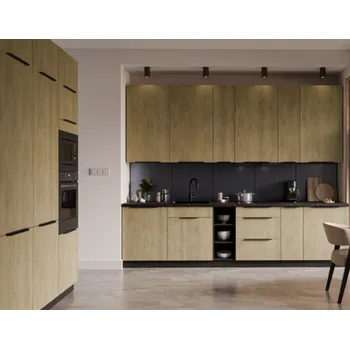 Kuchyňská linka Kuchyňska linka CREMONA, sestava D, 300 x 180 cm, v provedení dub Cremona/černá