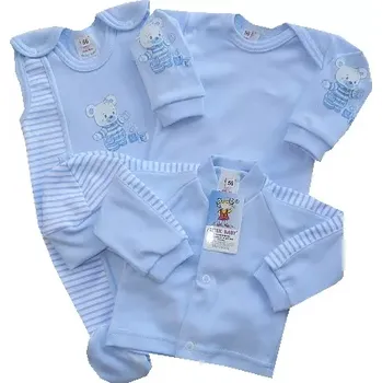 Kojenecká souprava 4-dílná soupravička do porodnice Lux modrá medvídek love velikost 50