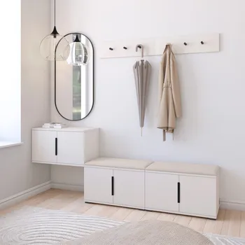 Botník s věšákem Bianco 8 - U/2 Barva čalounění: Béžová - Trinity 04