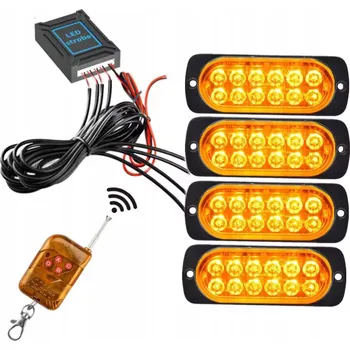 Maják 4x ORANŽOVÁ LED STROBOSKOPICKÁ SVĚTLA VÝSTRAŽNÁ MAJÁK AUTOPŘEPRAVNÍK 12V S DÁLKOVÝM OVLÁDÁNÍM