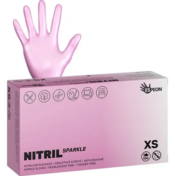 Espeon Nitrilové rukavice NITRIL SPARKLE nepudrované, perleťově růžové, 4 g, 100 ks Velikost: XS