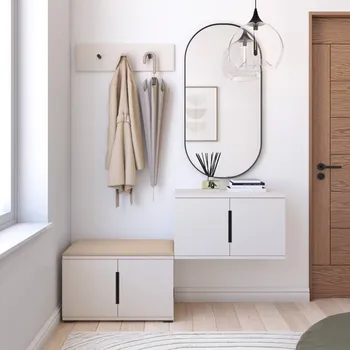 Předsíňová stěna Botník s věšákem Bianco 7 - U/2 Barva čalounění: Béžová - Trinity 04