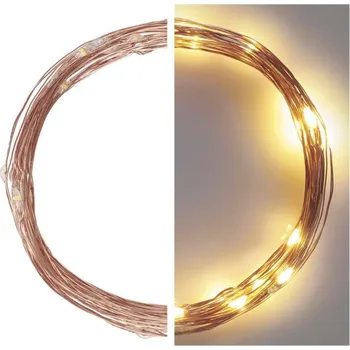 Vánoční dekorace LED vánoční nano řetěz, měděný, vnější, 40 LED, teplý bílý, časovač, 4 m