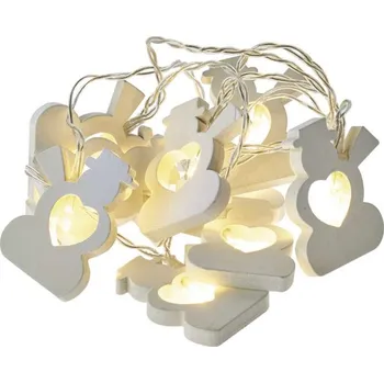 Vánoční dekorace Vánoční řetěz SNĚHULÁK dřevěný, 1,35 m, 10 LED, teplá bílá, časovač