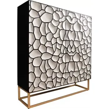 Komoda Vysoká komoda VULCANO MOSAIK 120 CM masiv mango - bílá/zlatá