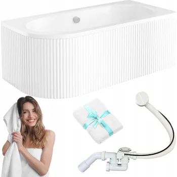 Vana Obdélníková vana s bílým rýhovaným panelem BESCO AVITA 180x80 pravá, včetně sifonu