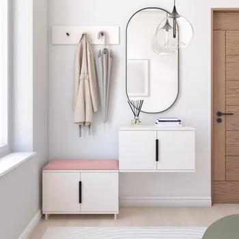 Předsíňová stěna Botník s věšákem Bianco 7 - U/6 Barva čalounění: Starorůžová - Trinity 23