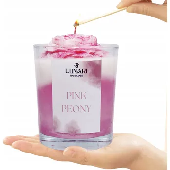 Svíčka VELKÁ SÓJOVÁ VONNÁ SVÍČKA 400 g PIVOŇKA PINK PEONY HANDMADE LUNARI