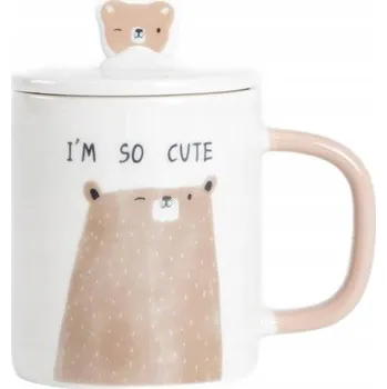 Hrnek BATIS s hnědým medvídkem a porcelánovým víčkem 0,35 l HOMLA