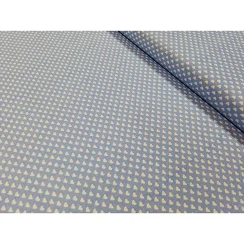 Bavlněná česká látka šíře 140cm - bílá srdíčka 0,5cm na sv. modré (50cm)