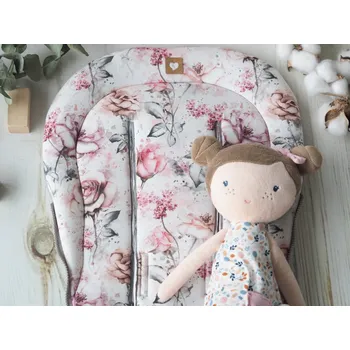 Podložka do kočárku prodloužená (Pastel Roses, šedý fleece)