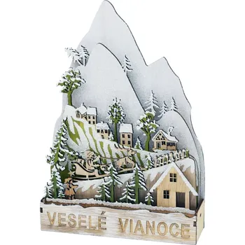 Vánoční dekorace LED KRAJINKA VESELÉ VÁNOCE 17x5x24 cm