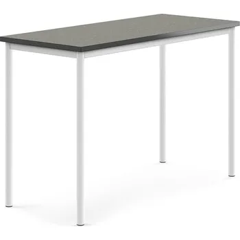 Jídelní stůl Stůl SONITUS, 1400x600x900 mm, bílé nohy, deska s linoleem, tmavě šedá