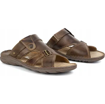 Pánské pantofle Kožené pánské pantofle ŁUKPOL model s patním páskem 866 hnědé 44