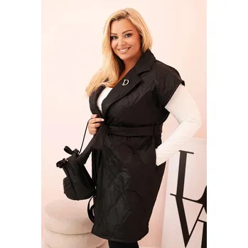 Dámská vesta Prošívaná vesta s páskem a širokými klopami model 5698 černá