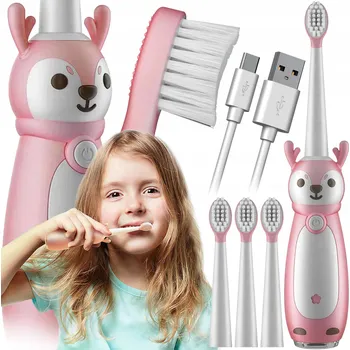 Elektrický zubní kartáček SONICKÝ KARTÁČEK PRO DĚTI ELEKTRICKÝ NA ZUBY 3 REŽIMY RŮŽOVÝ 2-9 LET