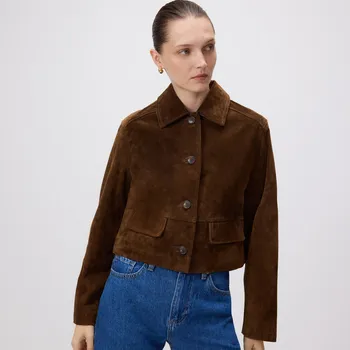 Dámský kabát Reserved - Semišová bunda s kapsami - zlatavá hnědá - 290GF-82X - 290GF-82X-XS