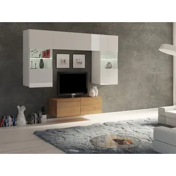 Obývací stěna GIB Obývací stěna Calabrini 3 LED osvětlení: Včetně LED osvětlení, HORNÍ SKŘÍŇKY: Dub zlatý, DOLNÍ SKŘÍŇKY: Černá