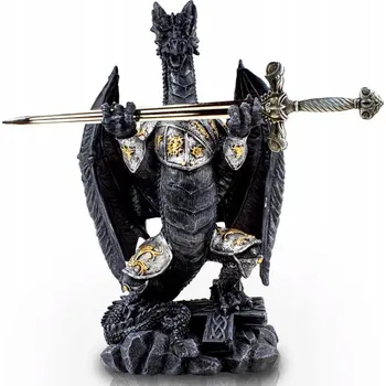 Figurka KOVOVÁ FIGURKA DRAKA S MEČEM PRO RPG DND 29 CM