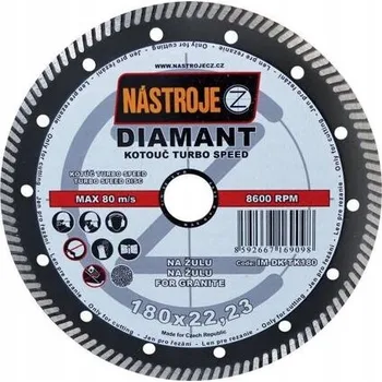 Řezný kotouč NÁSTROJE CZ diamantový kotouč TURBO SPEED 180*2*22,2mm, staveb. materiály,