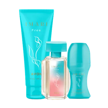 Parfém Avon Imari Free – dárková sada pro ženy s květinově-ovocnou vůní (EDT 50 ml + tělové mléko 125 ml + kuličkový antiperspirant)