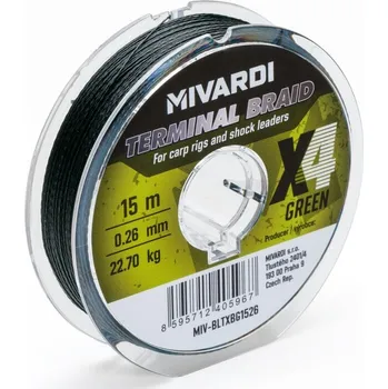Mivardi Pletená Šňůra Terminal X4 Braid Green 15 m - 0,08 mm 6,25 kg