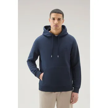 Pánská mikina MIKINA WOOLRICH LOGO SCRIPT HOODIE MELTON BLUE