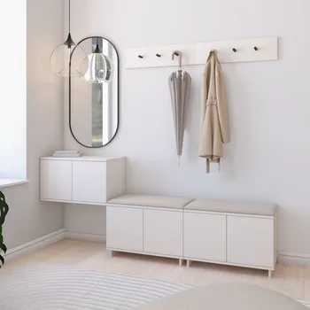 Předsíňová stěna Botník s věšákem Bianco 8 - P/6 Barva čalounění: Krémová - Trinity 01