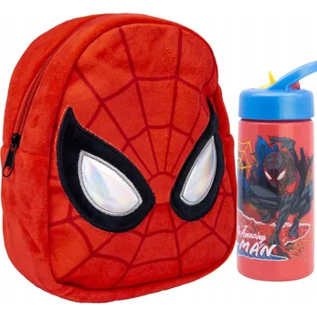 Školní batoh LAHEV NA PITÍ 410 ml + Spiderman MALÝ PLYŠOVÝ BATOH do školky PLYŠOVÁ HRAČKA 22 cm