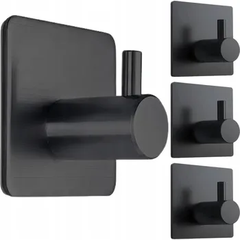 Držák na ručník Sada Věšáků Černý 4x Samolepicí Háček na Ručník Koupelnový Držák
