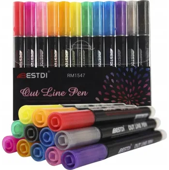 Fixy Out Line Pen stříbrné Fixy barevným okrajem, 12 ks