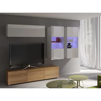 Obývací stěna GIB Obývací stěna Calabrini 10 LED osvětlení: Bez LED osvětlení, HORNÍ SKŘÍŇKY: Bílá, DOLNÍ SKŘÍŇKY: Dub zlatý