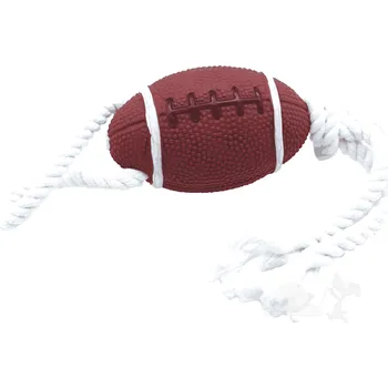 Hračka pro psa UNIQ PETS vinylový pískací rugby míč na bavlněném laně 35cm