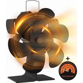 Krbová kamna HS Flamingo Termoelektrický ventilátor na kamna, šestilopatkový, černý + magnetický teploměr v ceně
