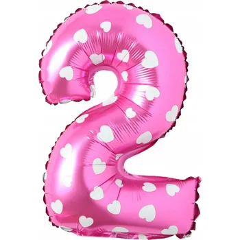 Balónek FÓLIOVÝ BALÓNEK ČÍSLICE 2 RŮŽOVÝ SRDÍČKA NAROZENINY 40 cm