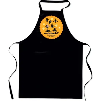 Kuchyňská zástěra Bavlněná černá kuchyňská zástěra S POTISKEM PLECHOVKA KÁVA pro ženy i muže