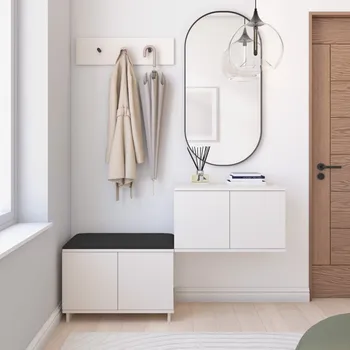 Předsíňová stěna Botník s věšákem Bianco 7 - P/6 Barva čalounění: Černá - Trinity 16