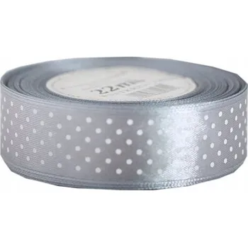 Stuha SATÉNOVÁ STUHA STŘÍBRNÁ S PUNTÍKY DEKORAČNÍ OZDOBNÁ 25MM 22M
