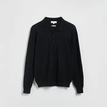 Pánský svetr Reserved - Polo svetr z merino vlny - černý - 387GQ-99X - 387GQ-99X-M