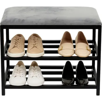 Botník Framado černý kovový s sedátkem, 2 police, 60x45x35 cm