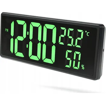 Hodiny ELEKTRONICKÉ NÁSTĚNNÉ HODINY LCD ZELENÉ VELKÉ TEPLOMĚR VLHKOMĚR