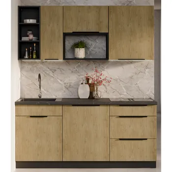 Kuchyňská linka Kuchyňska linka CREMONA, sestava A, 180 cm, v provedení dub Cremona/černá